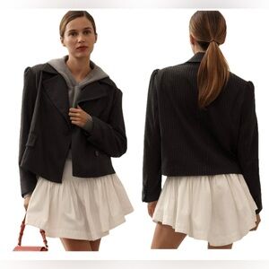 Anthropologie Maeve 80s Boxy Blazer Jacket in grey micro pinstripe Sz L NWOT